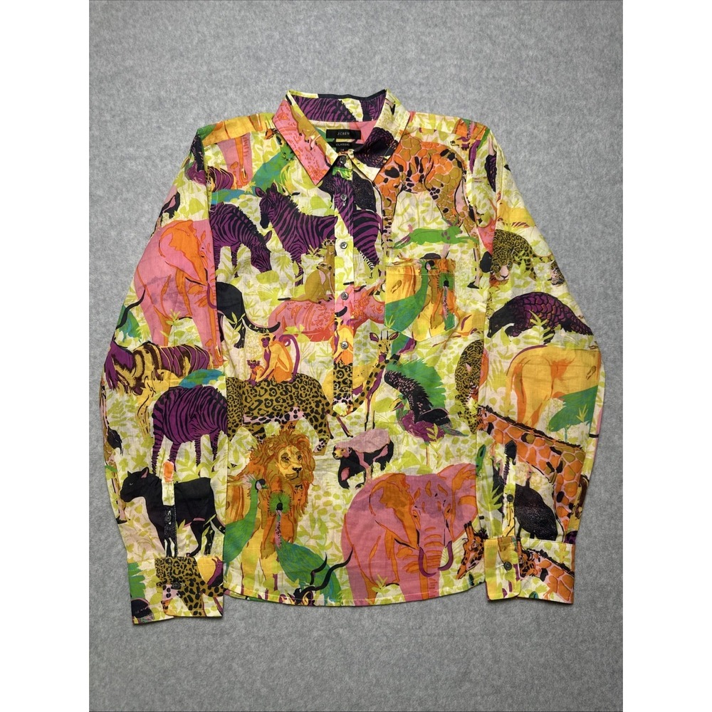 J.Crew Classic Popover Ratti‎ Safari Print Yellow Voile Cotton Shirt Sz 14 NWOT - Picture 2 of 9